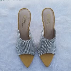 Mustard Silver Backless Sexy Heels Size 7